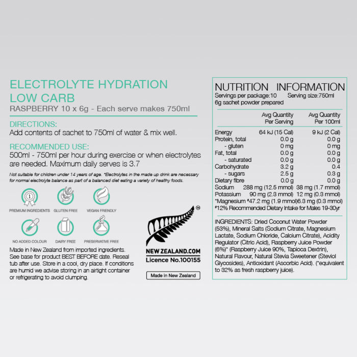 Pure Sports Electrolyte Hydration Low Carb Sachet Box (6g x 10pk)