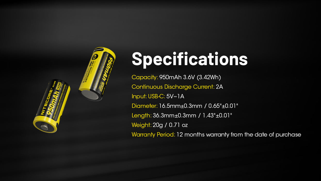 Nitecore NL169R Rechargeable 950mAh Battery